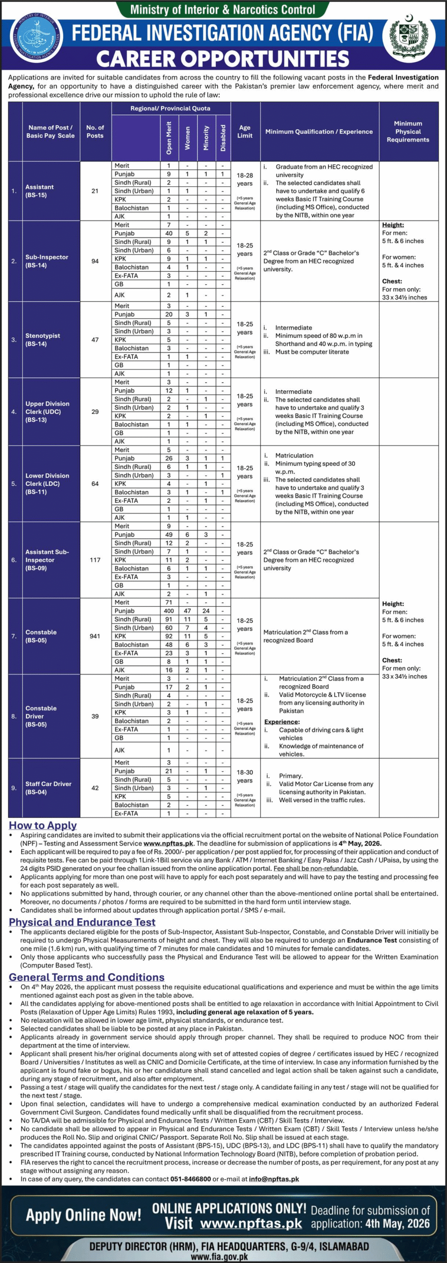 FIA Jobs 2026 Advertisement 